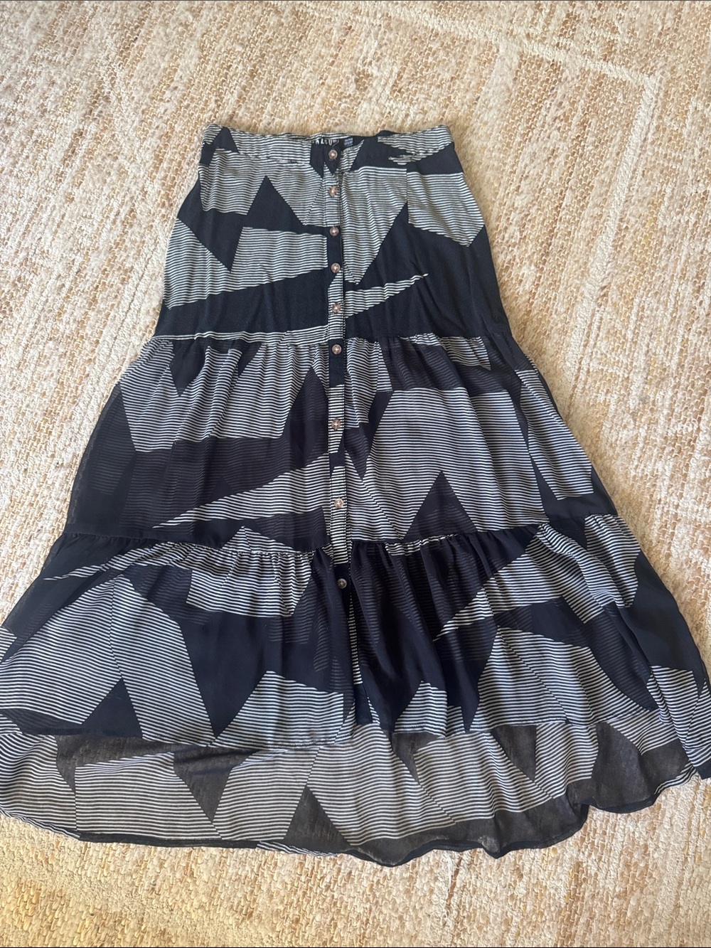 Volcom Black & White Geometric Tiered Maxi Skirt